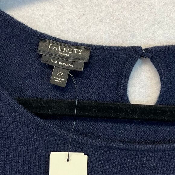 NWT TALBOTS WOMAN Sweater 3X Navy Blue Pure Cashmere Crew Neck Quiet Luxury NEW - Picture 3 of 11